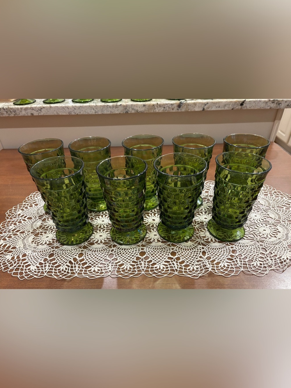 Vintage Indiana Whitehall Glass Cubist Pattern Footed Glasses - Set of 9